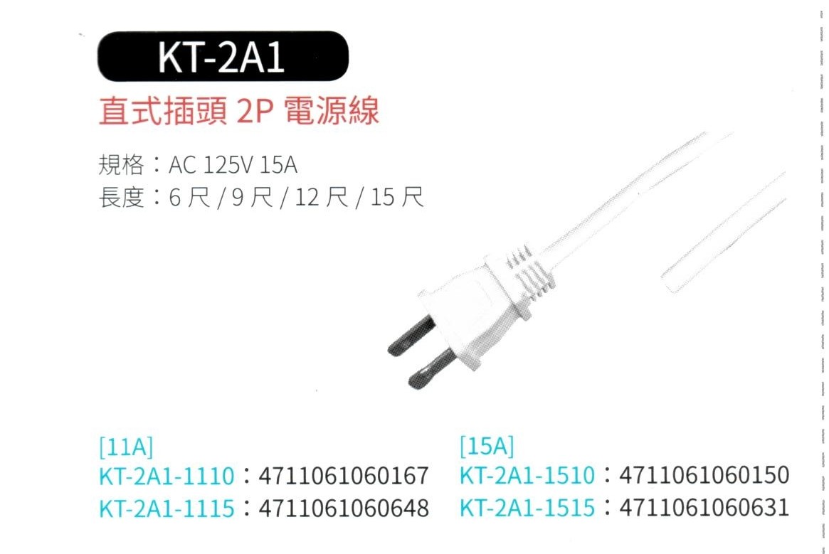 直式插頭2P電源線