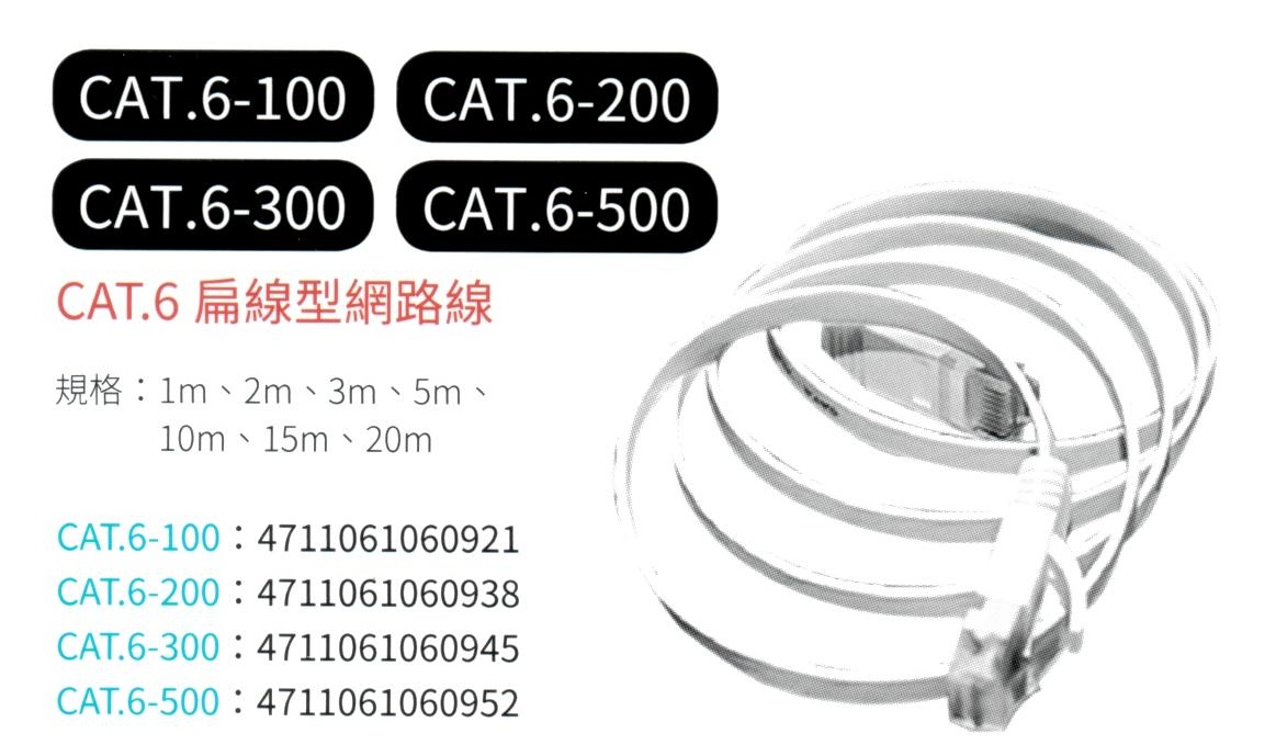 CAT.6 扁線型網路線 CAT.6-100