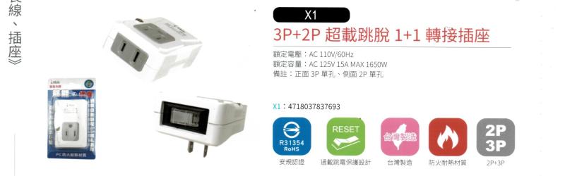 3P+2P 超載跳脫 1+1轉接插座