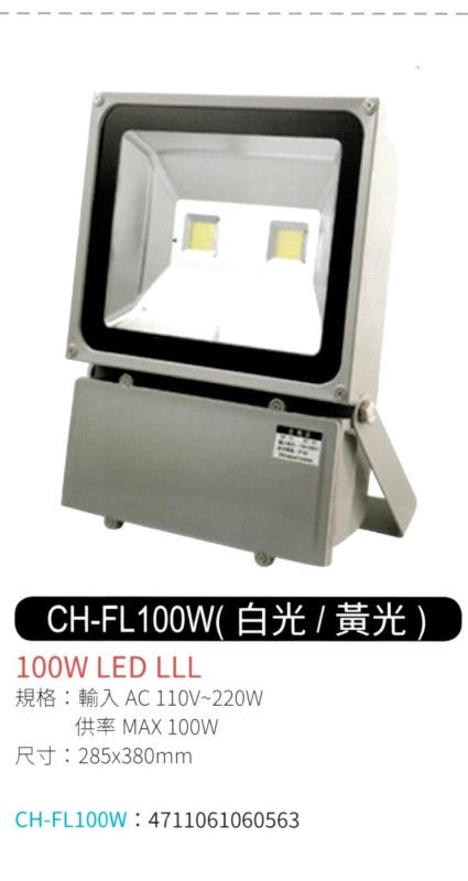 100W LED 投射燈 (白光 / 黃光) CH-FL100W